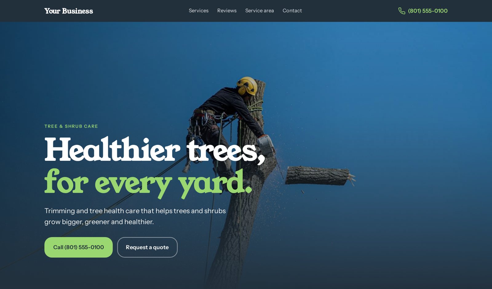 Example website design for a Utah tree service, shown on a laptop